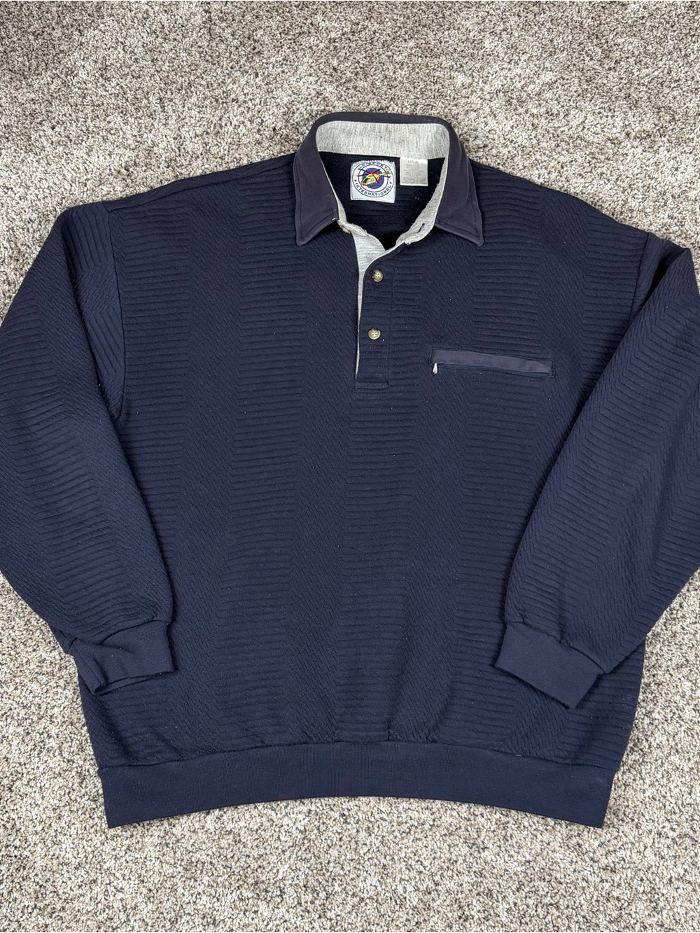 Sz Large LD Sport Men's Navy Long-Sleeve Rugby Pullover with Contrast Collar